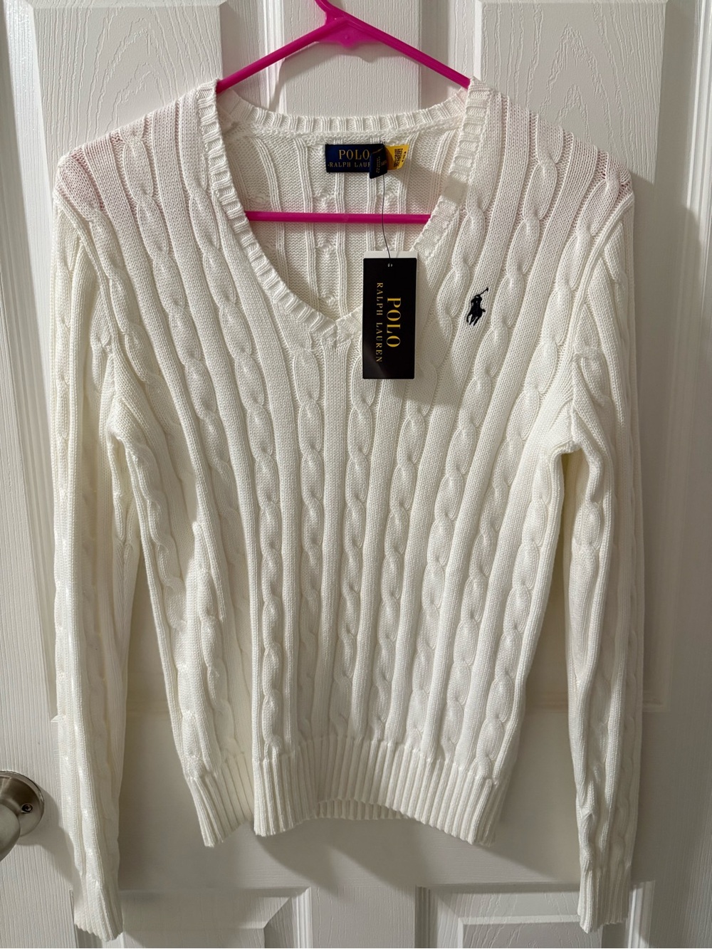 Ralph Lauren Women's Cream Cable-Knit V-Neck Sweater